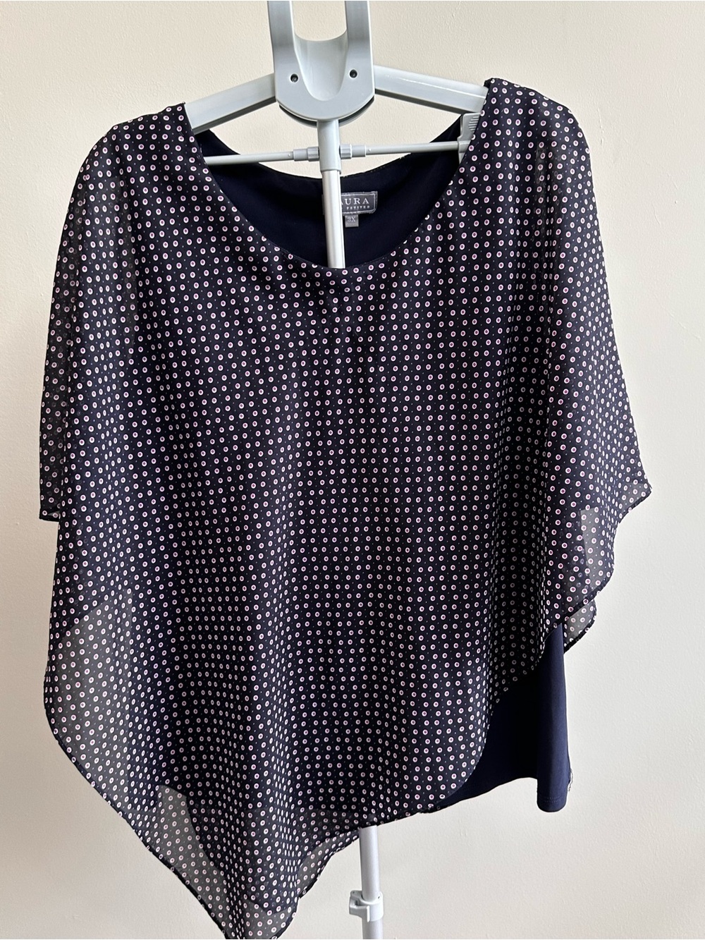 Aura Navy Dot Overlay Tunic Blouse